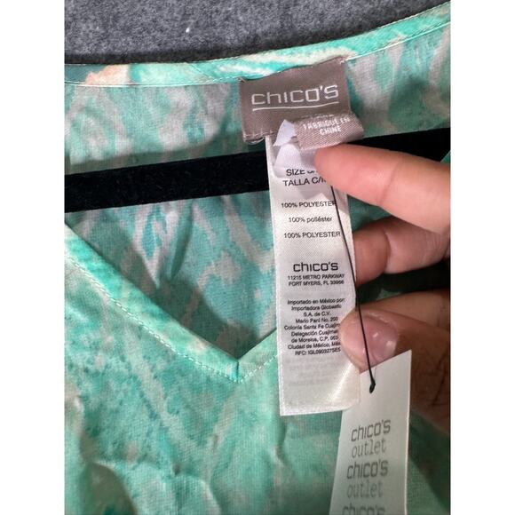 Chico's Blouse Women S/M Green V Neck‎ Paula Poncho Mature Semi Sheer Artsy - Picture 3 of 8